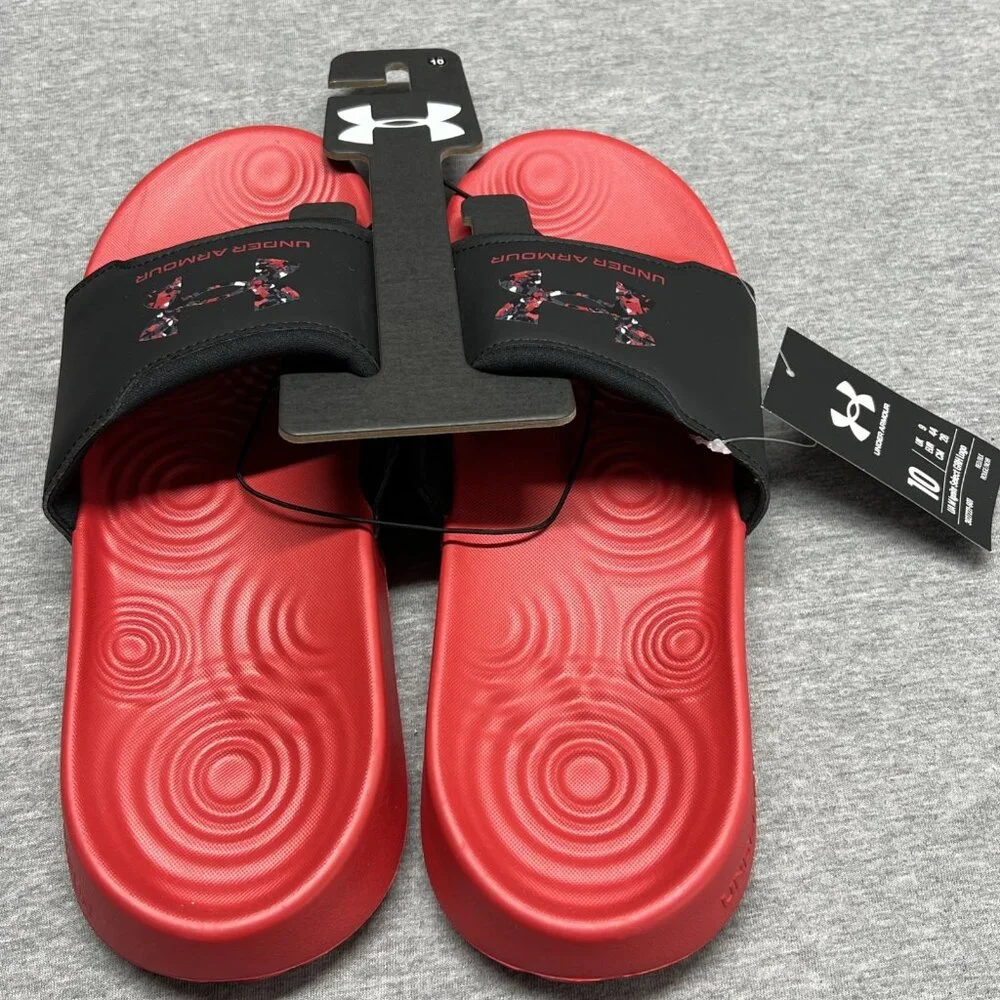 Under Armour Ignite GRH Logo UA‎ Red/Black Men Slip On Sandal Slides Shoe Sz 10
